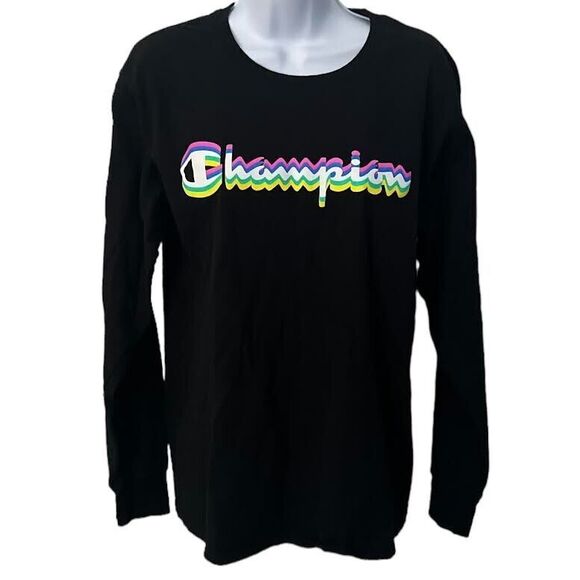 Champion Other - Champion Men's Long-Sleeve T-Shirt Colorful Trippy Glitch Script Logo Si…